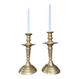 Pair of antique Moroccan brass candlesticks.