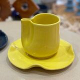 Set of mugs and cups of water lily ceramic handmade pop lemon yellow