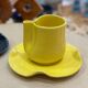 Set tasse mug nénuphar céramique artisanal pop jaune citron