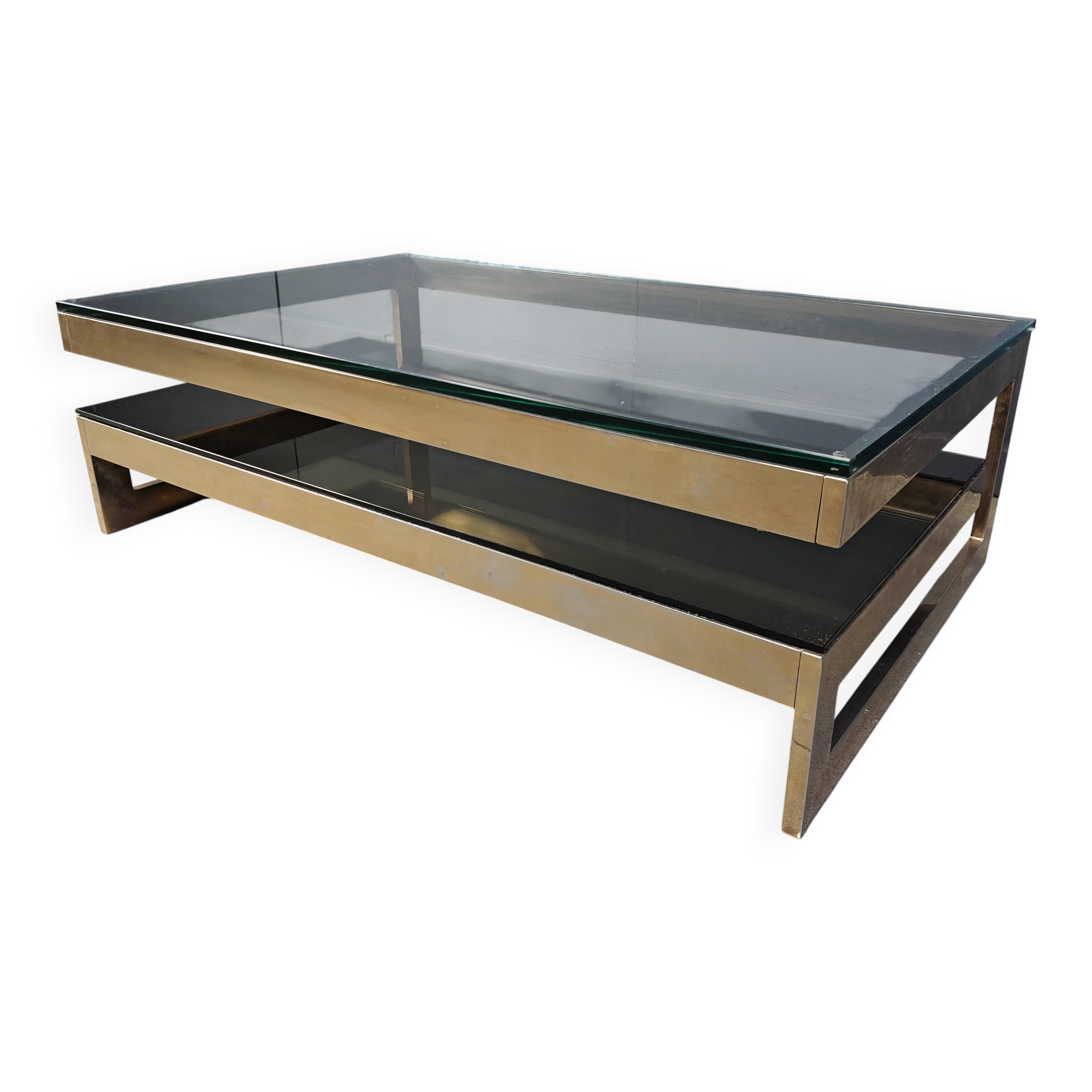 Vintage two tier belgochrom 23kt coffee table, 1970s