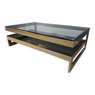 Table basse vintage à deux niveaux en belgochrome 23kt, années 1970
