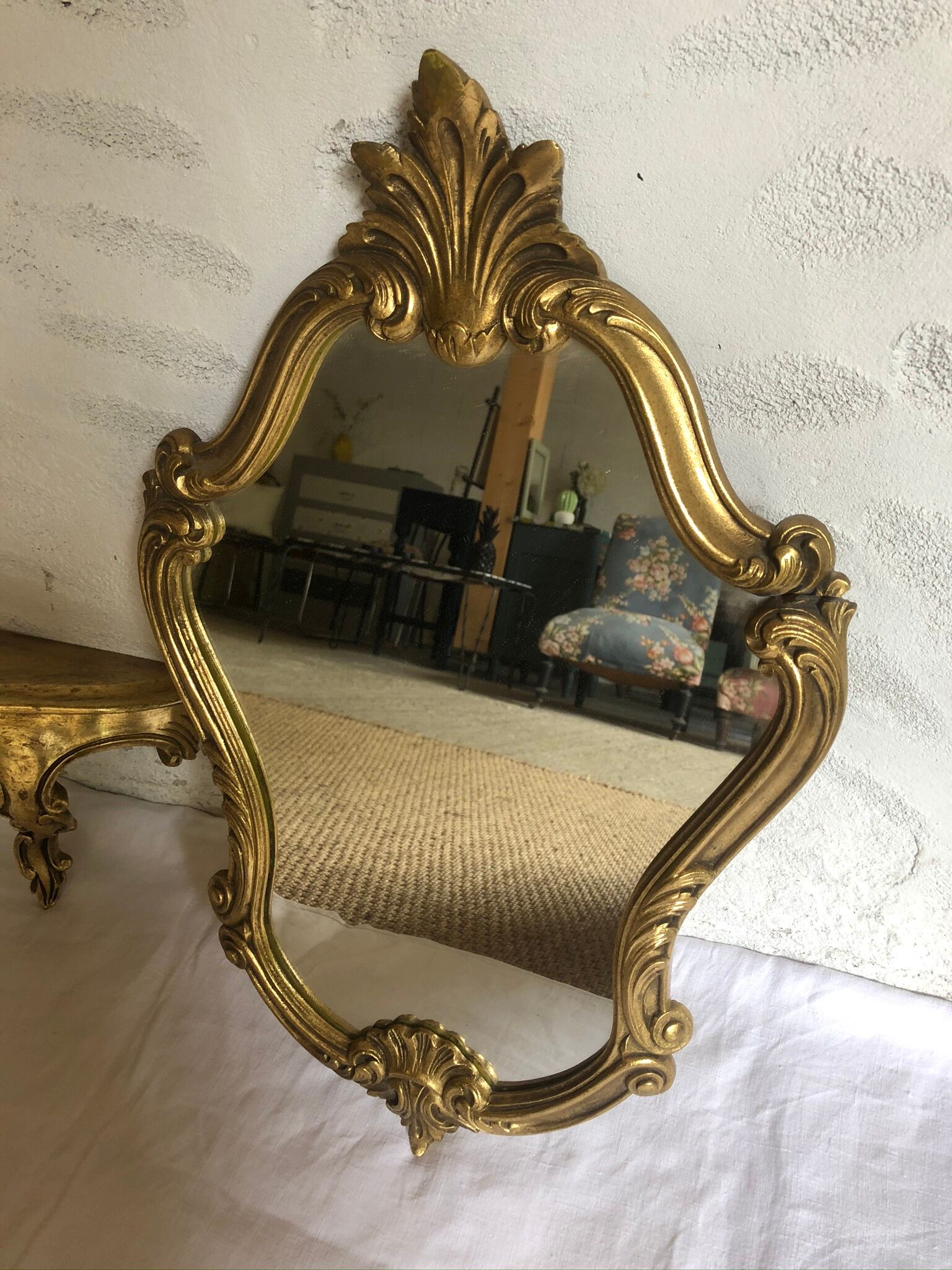 Old golden mirror and console