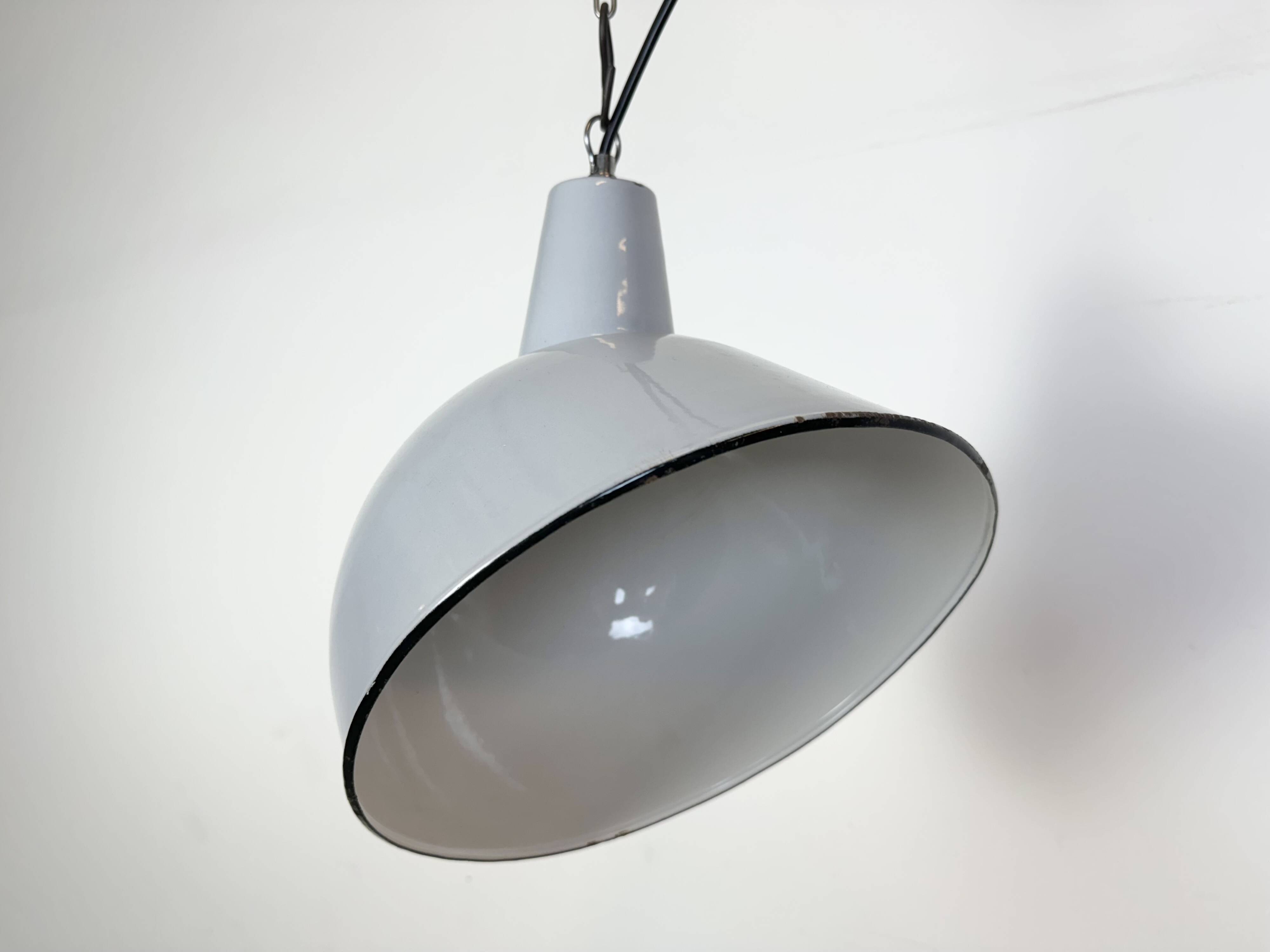 Industrial Grey Enamel Factory Pendant Lamp, 1960s