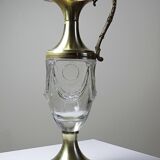 Vintage decorative jug in moulded glass and gilded brass, Italy circa 1980.