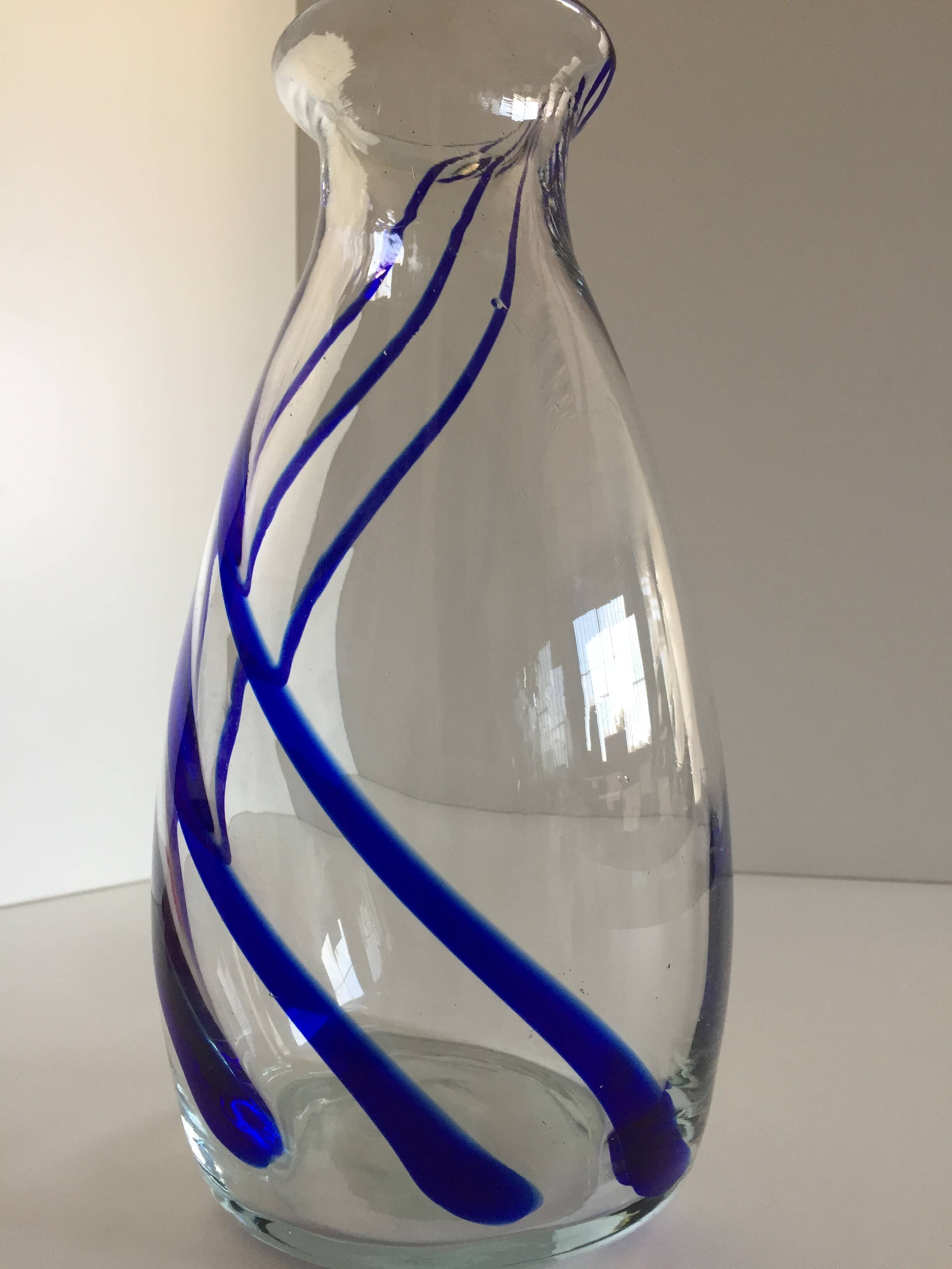 Thick glass vase modernist design cobalt edging murano style