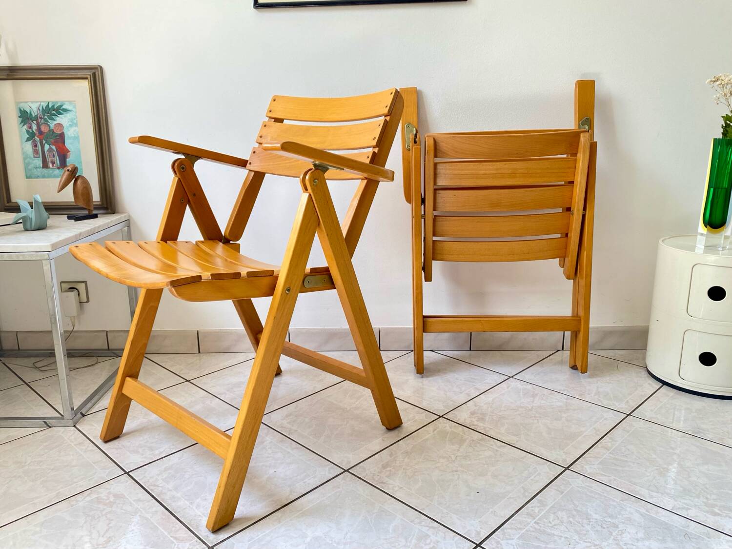Pair of Clairitex France vintage garden armchairs from the 70s, solid wood
