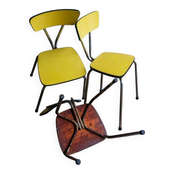 Lot de 4 chaises d’école vintage en formica jaune