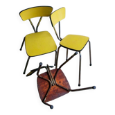 Set of 4 vintage school chairs in yellow formica.