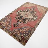 Tapis oriental vintage anatolien rouge bordeaux et noir, laine fait main