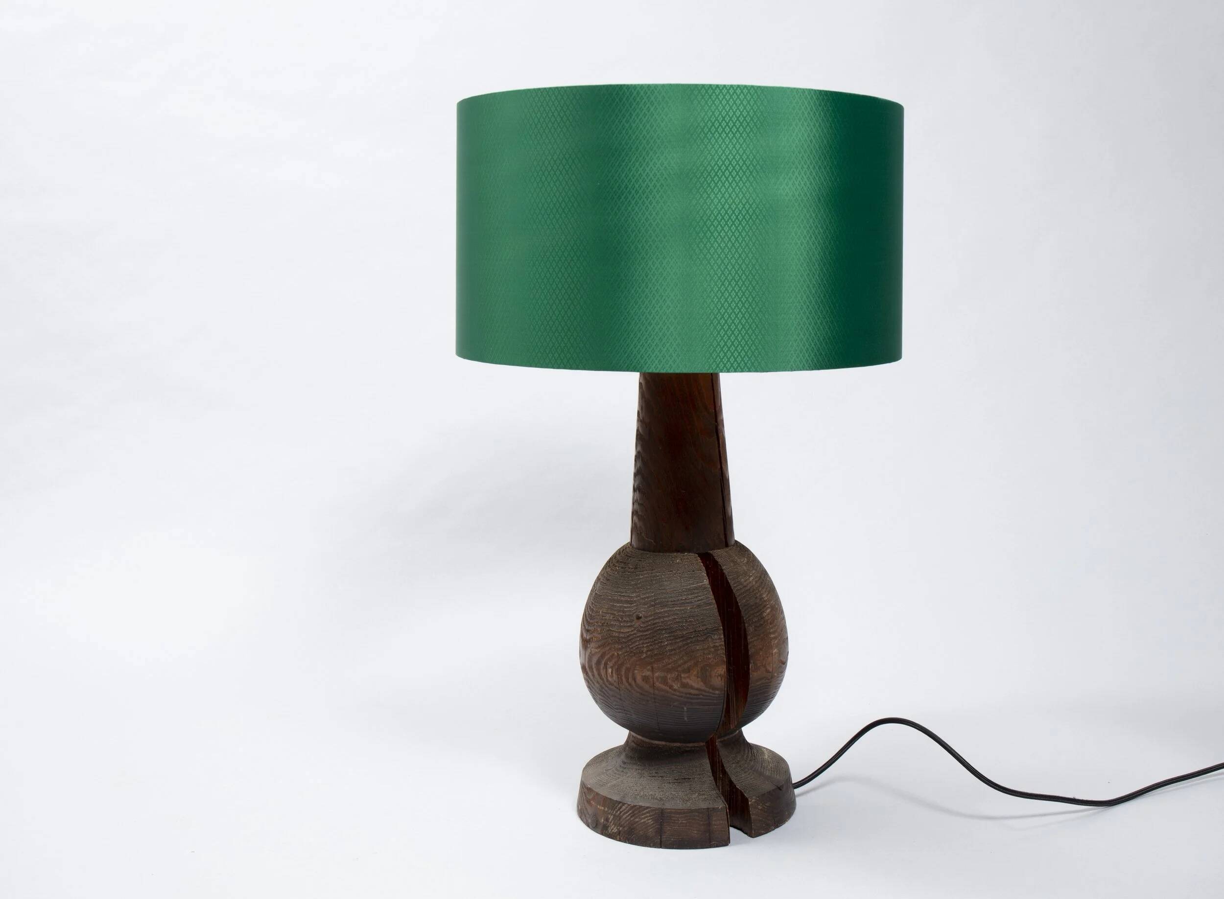 Wooden lamp. New electrical system and lampshade.