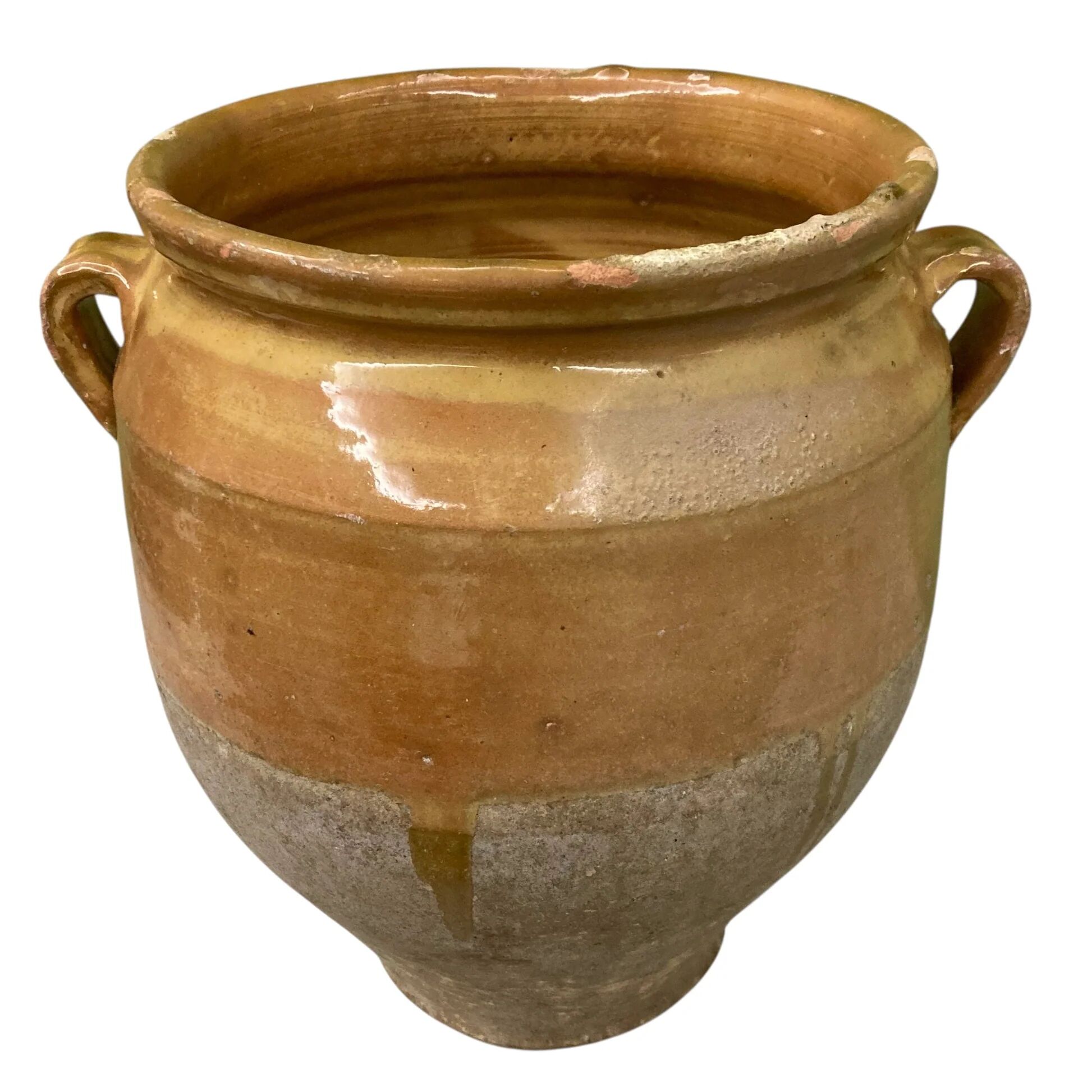 19th-century confit pot. Glazed yellow terracotta pottery.