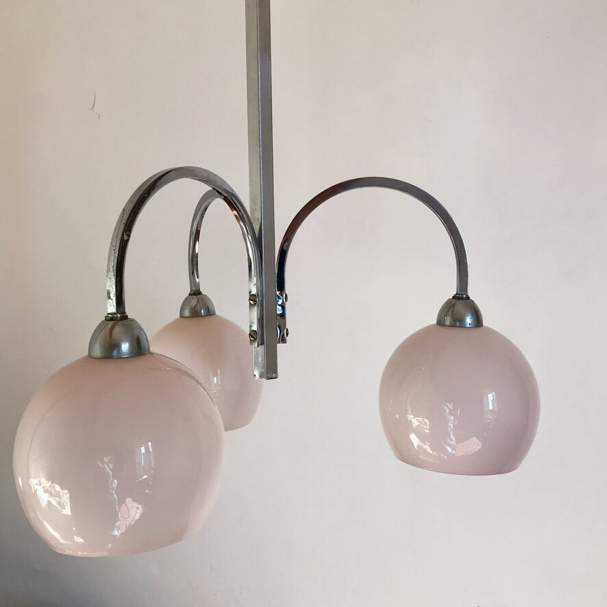Suspension art deco en opaline rose