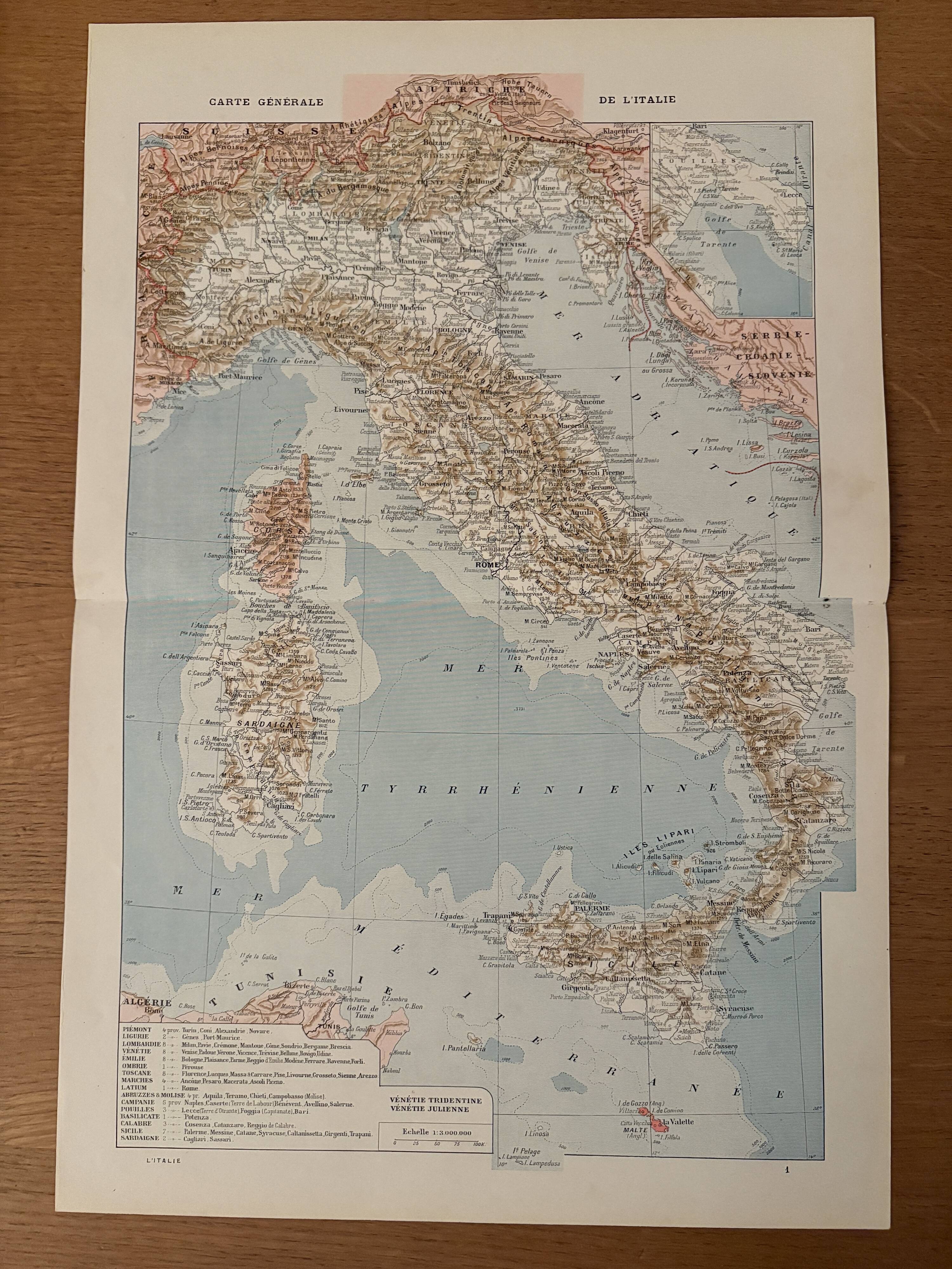 Grande carte vintage de l'Italie – 1930