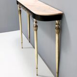 Midcentury ebonized beech console table with a portuguese pink marble top, italy