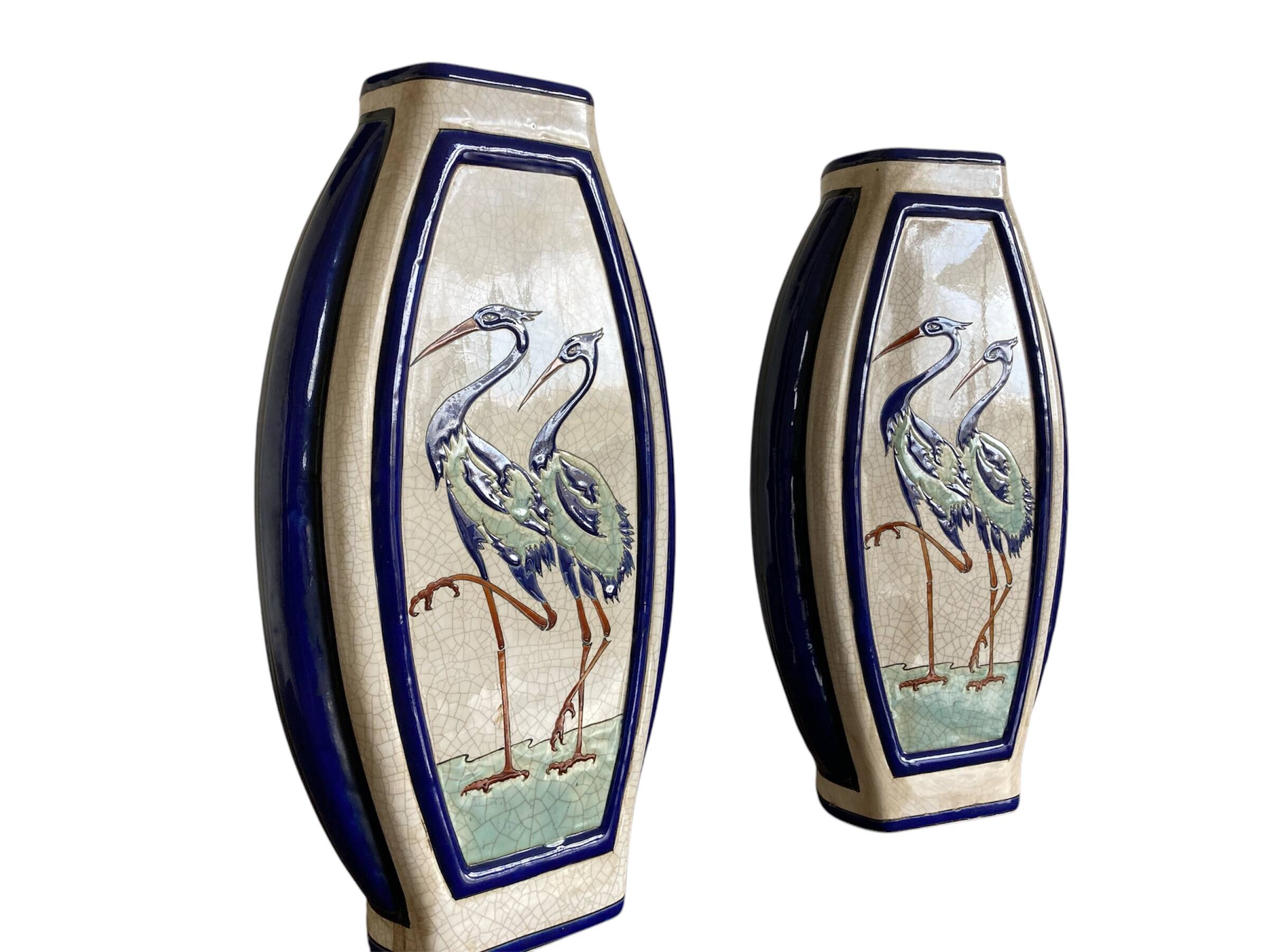 Pair of flat ceramic vases, KERALOUVE LA LOUVIERE