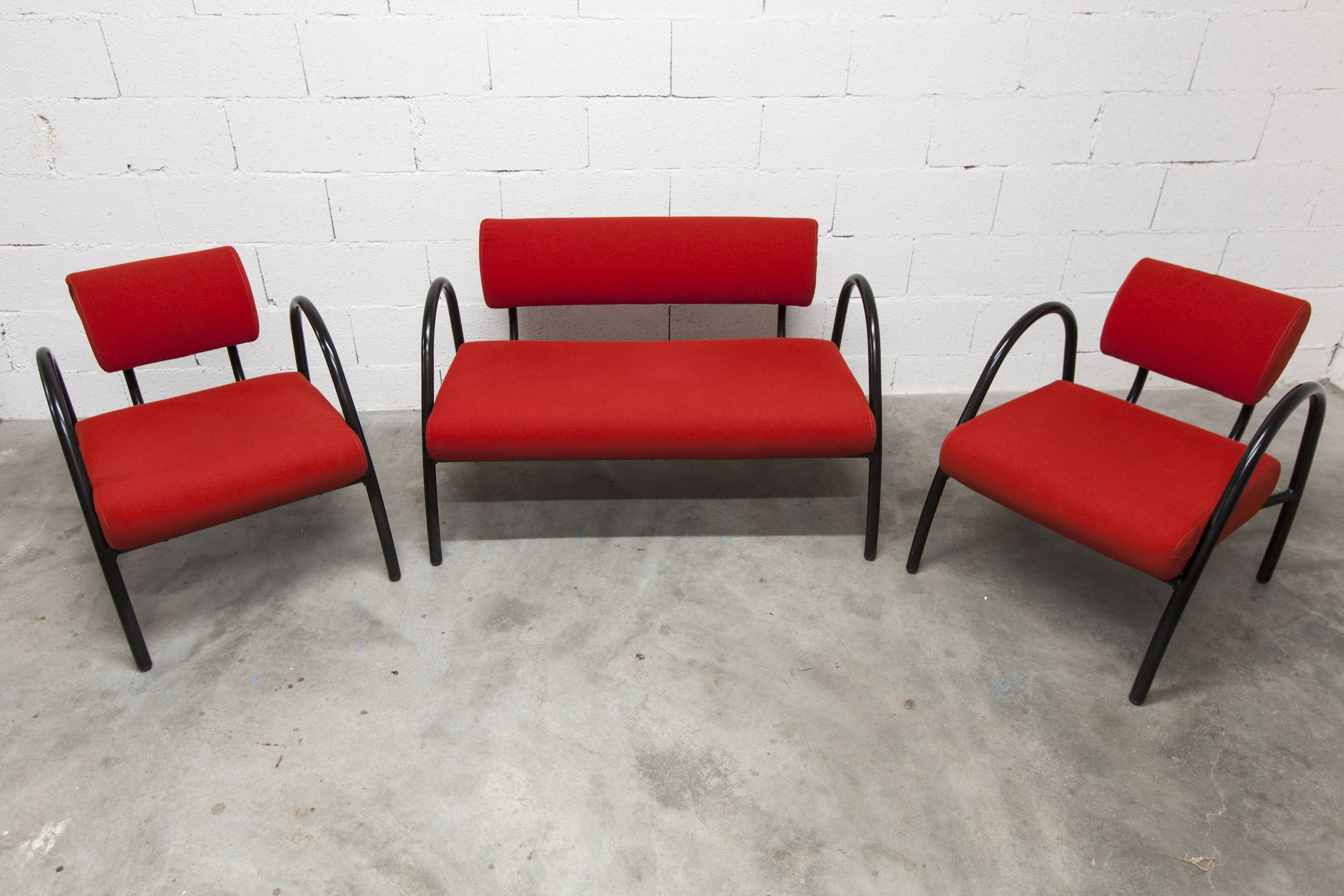 Sofa set with 2 designer armchairs 2001 red