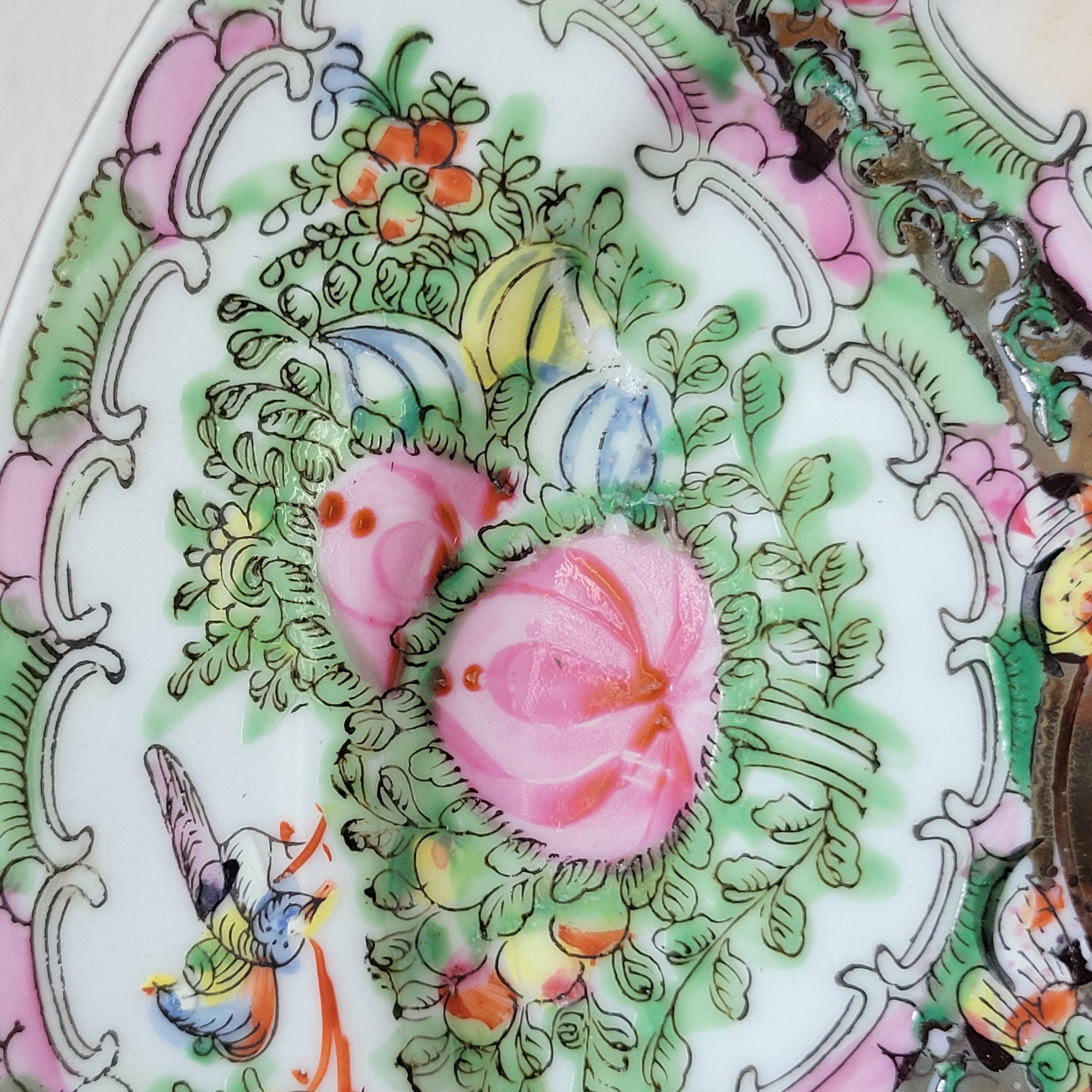 2 Chinese plates polychrome porcelain and gold Canton XXth