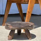 Small tripod stool low in dark brown upcycled teak