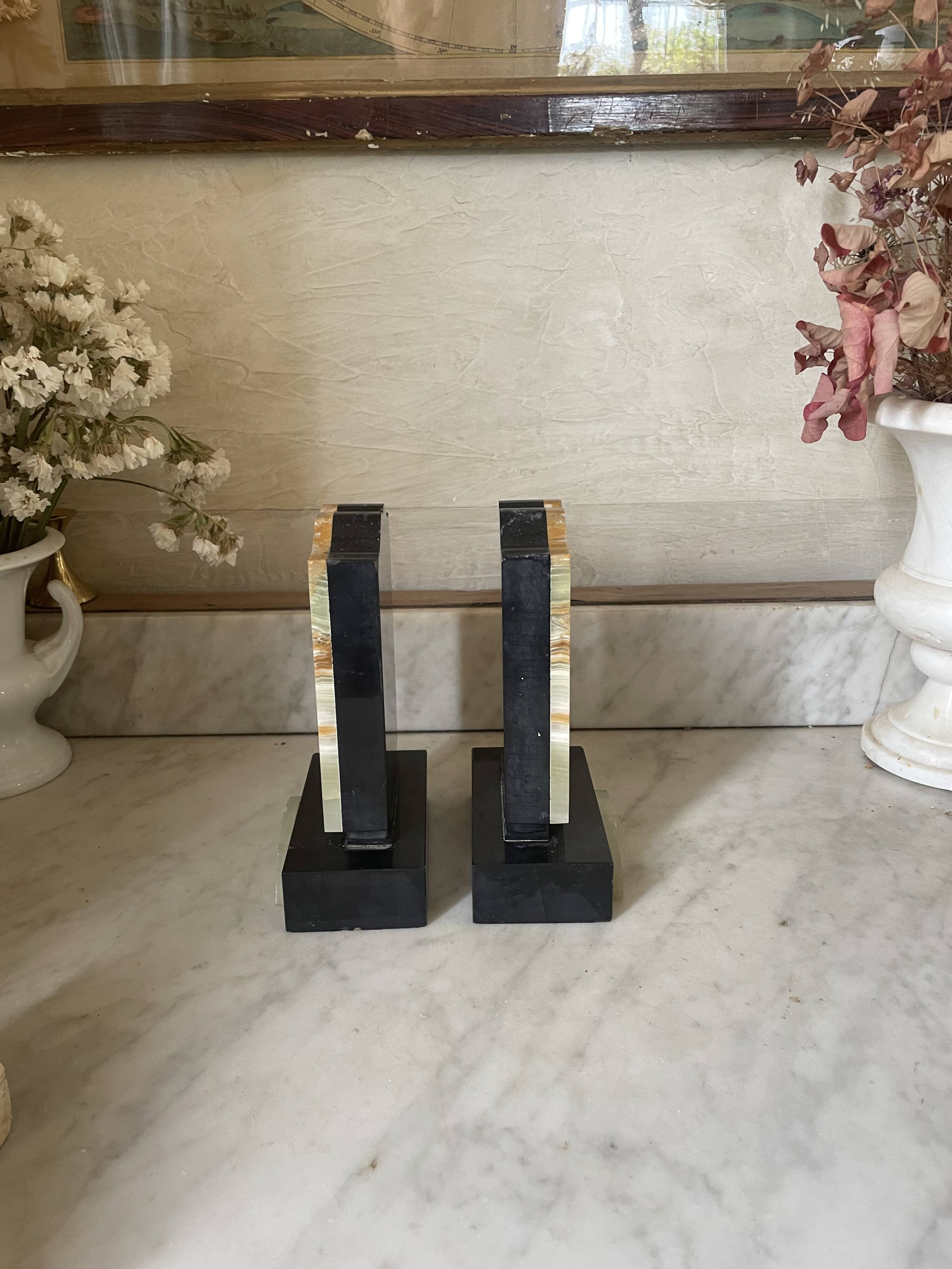 Art Deco onyx and marble bookends