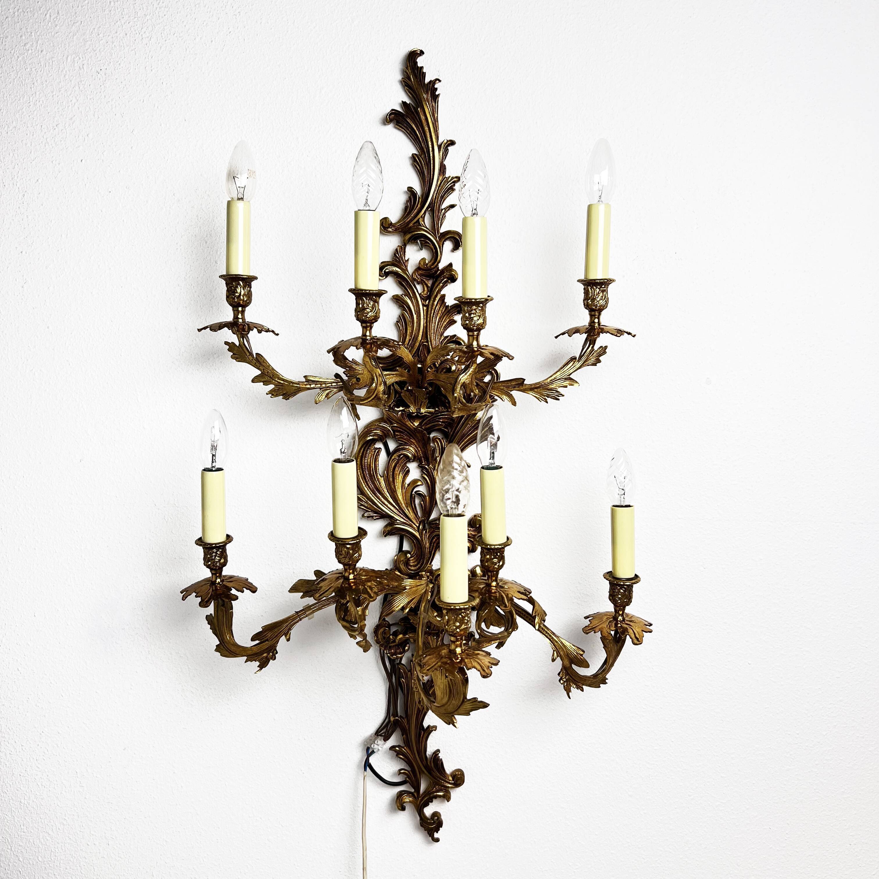 Louis XIV style brass wall lamp 9 arms
