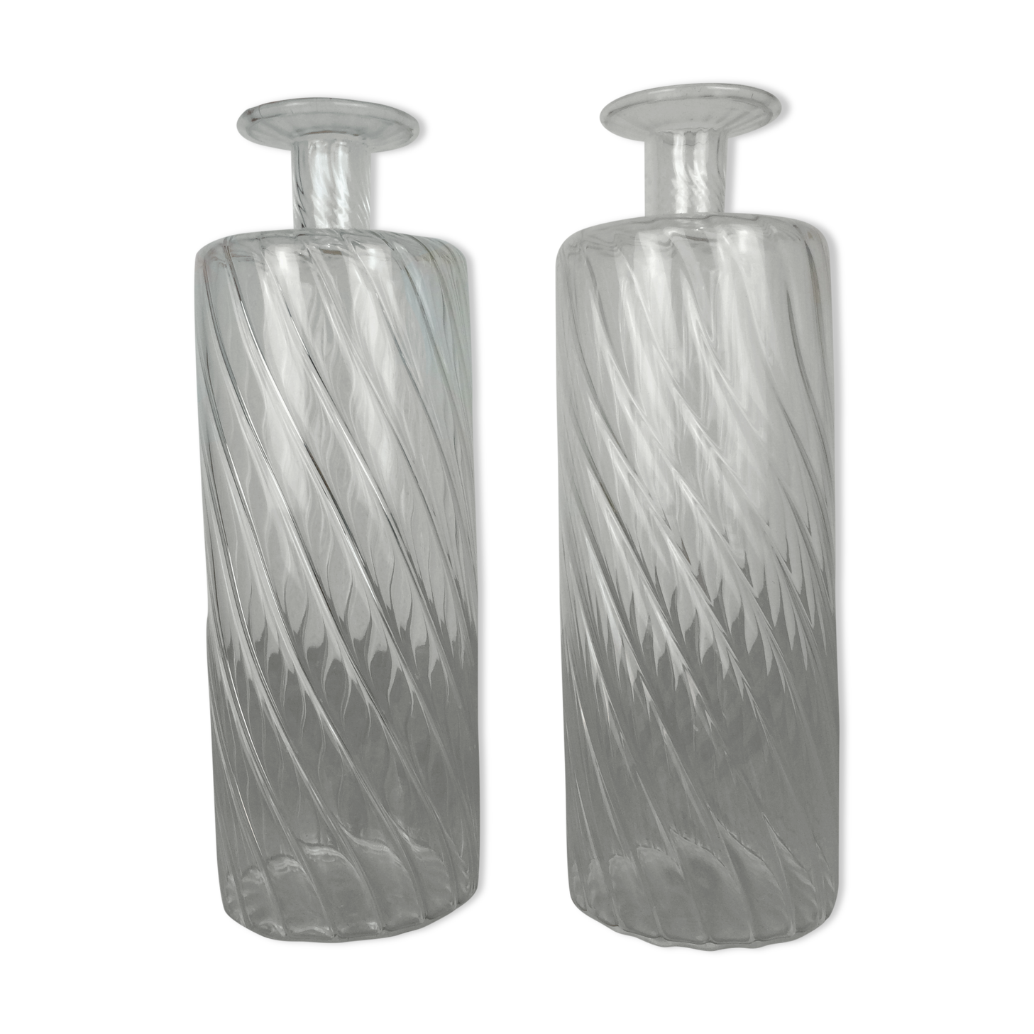 Pair of twisted glass bathroom bottle bottles