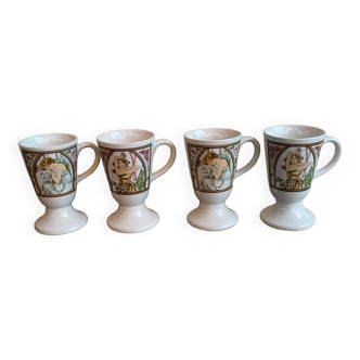 4 art nouveau coffee cups