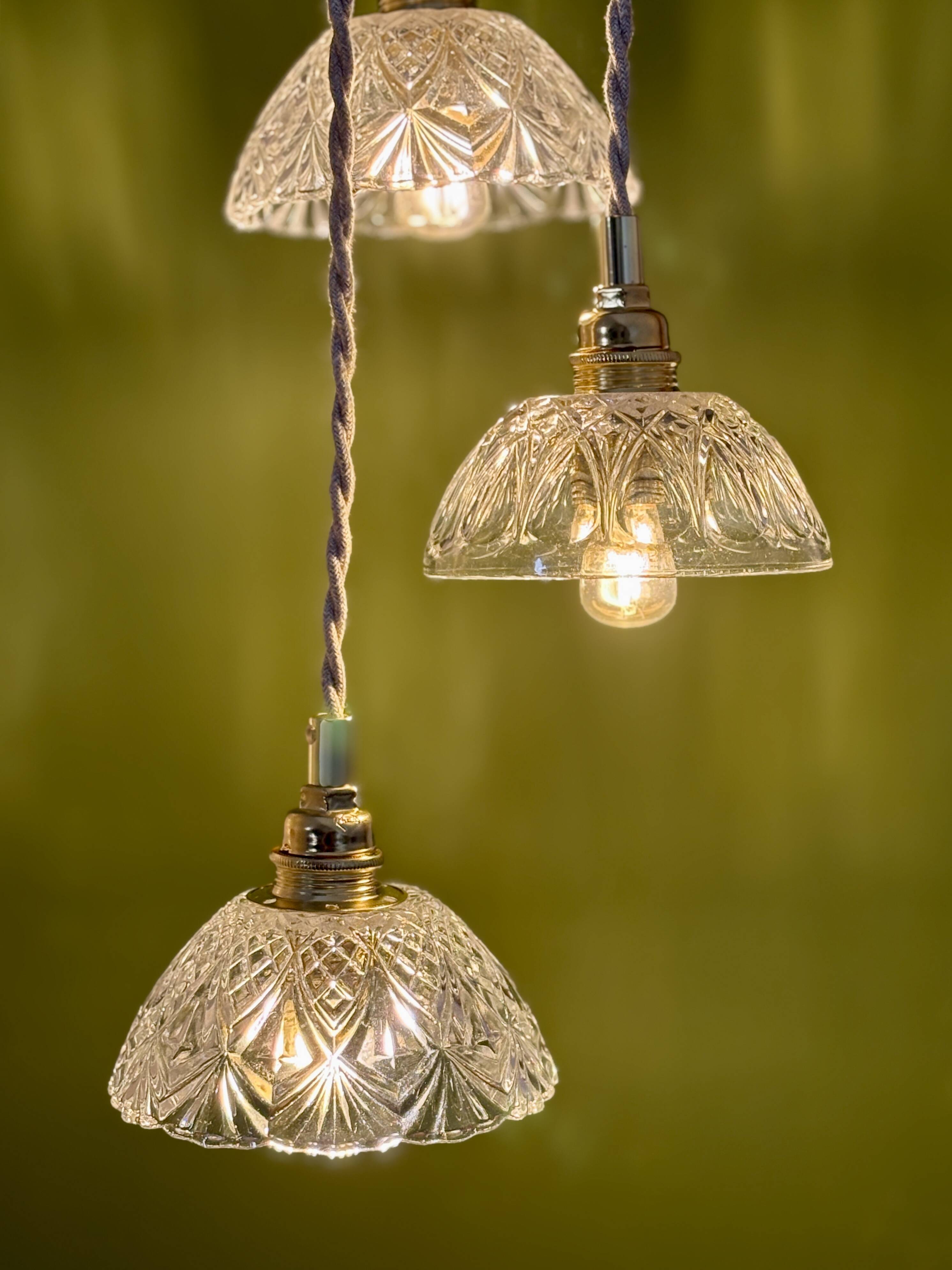 Vintage triple suspension lampshade in cut glass - tableware collection