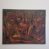 Table Painting Old Abstract Composition Abstraction XXth Signed