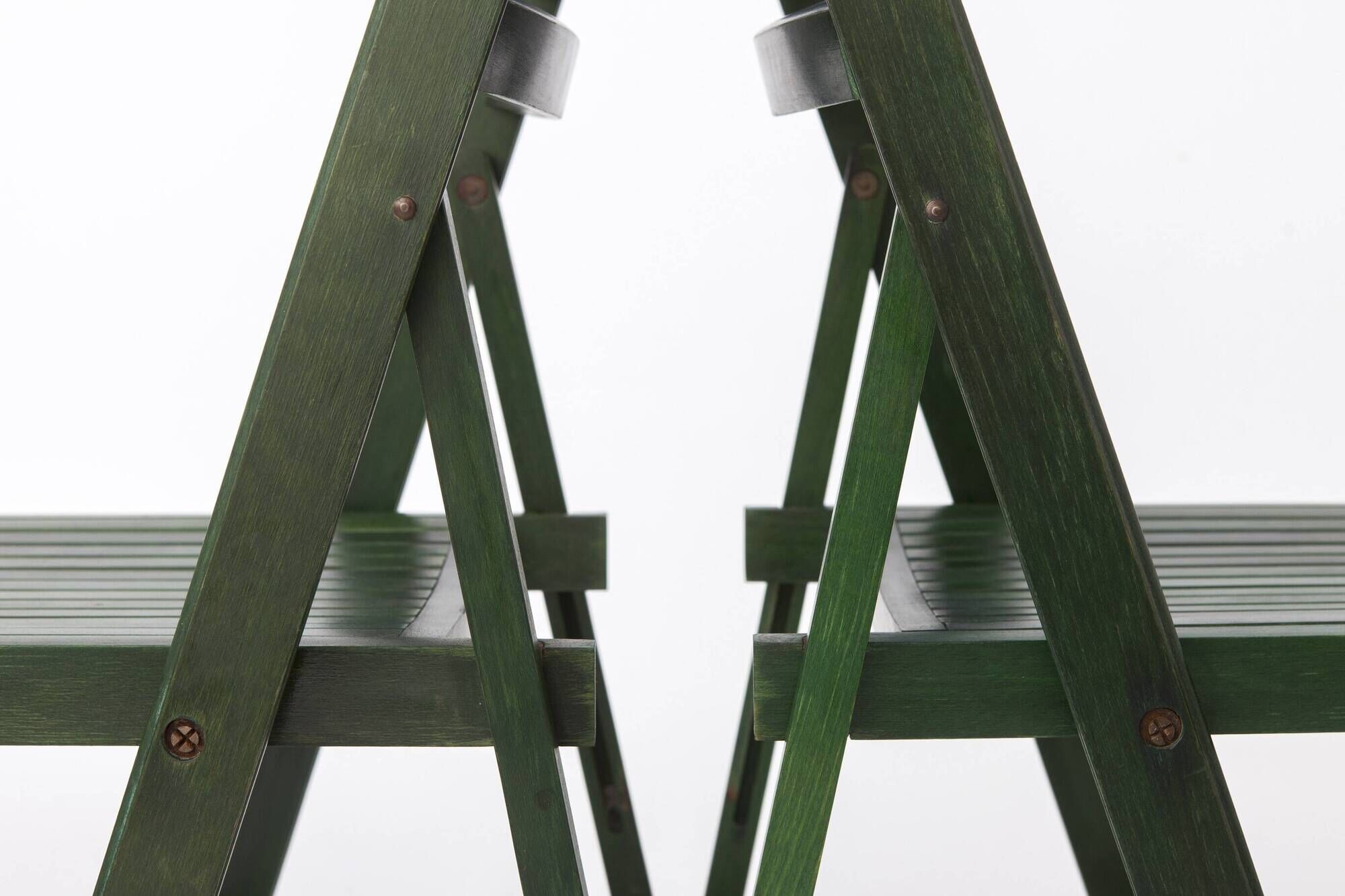 Set of 4 Vintage Green Folding Chairs, German Beech Wood Chairs,  60s–70s