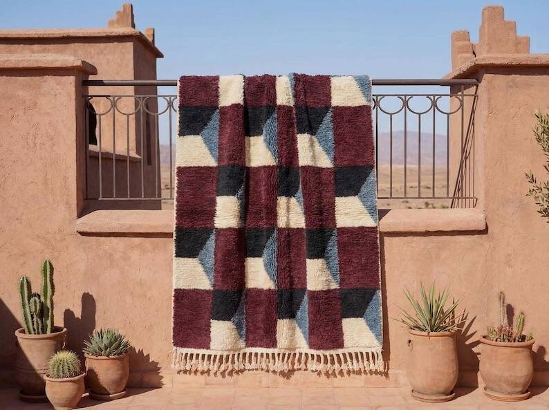 Handwoven natural wool rug, size 200/300 cm.