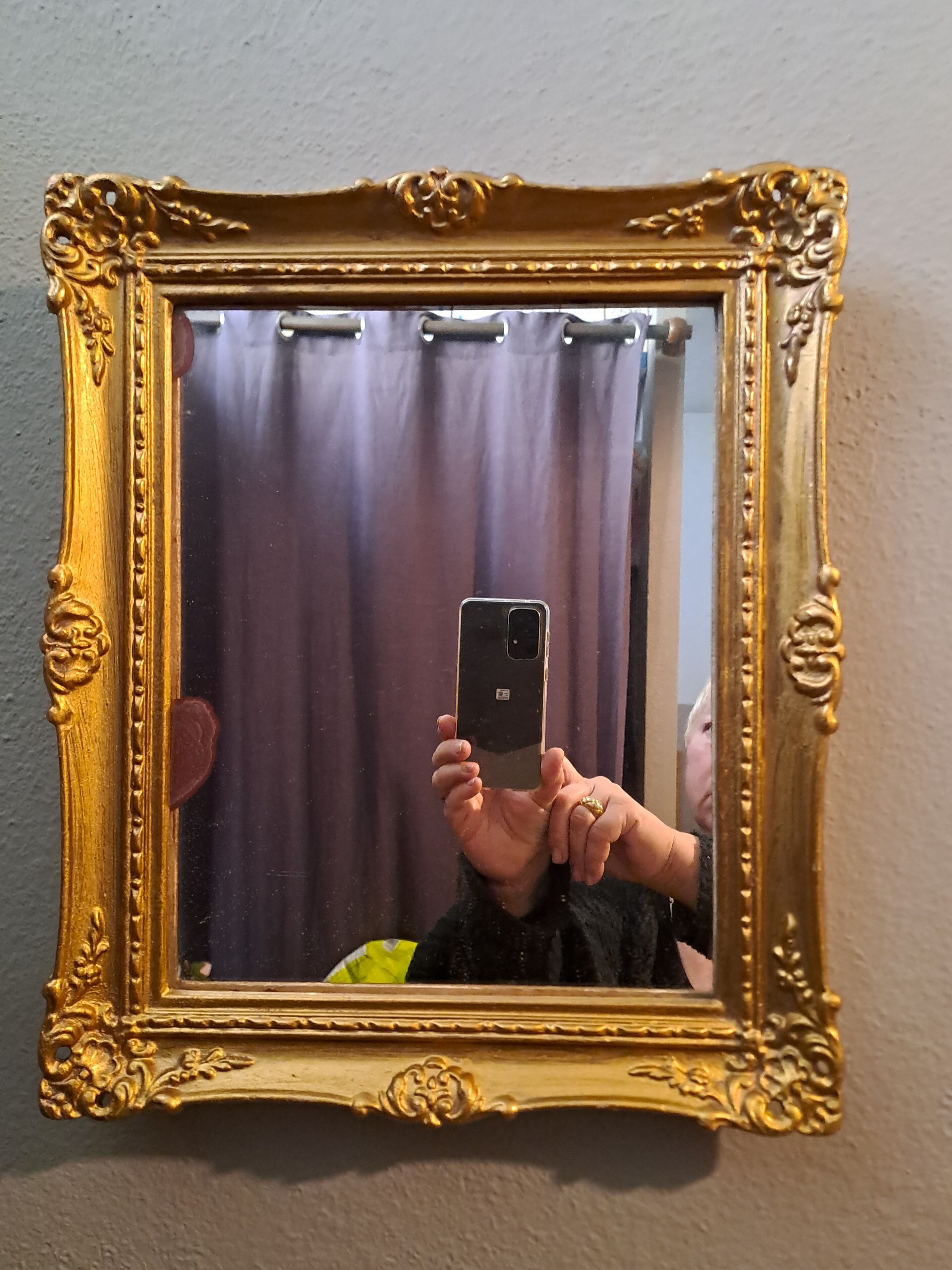 Mirror rectangular wood base and plaster moldings 1920 32x38cm