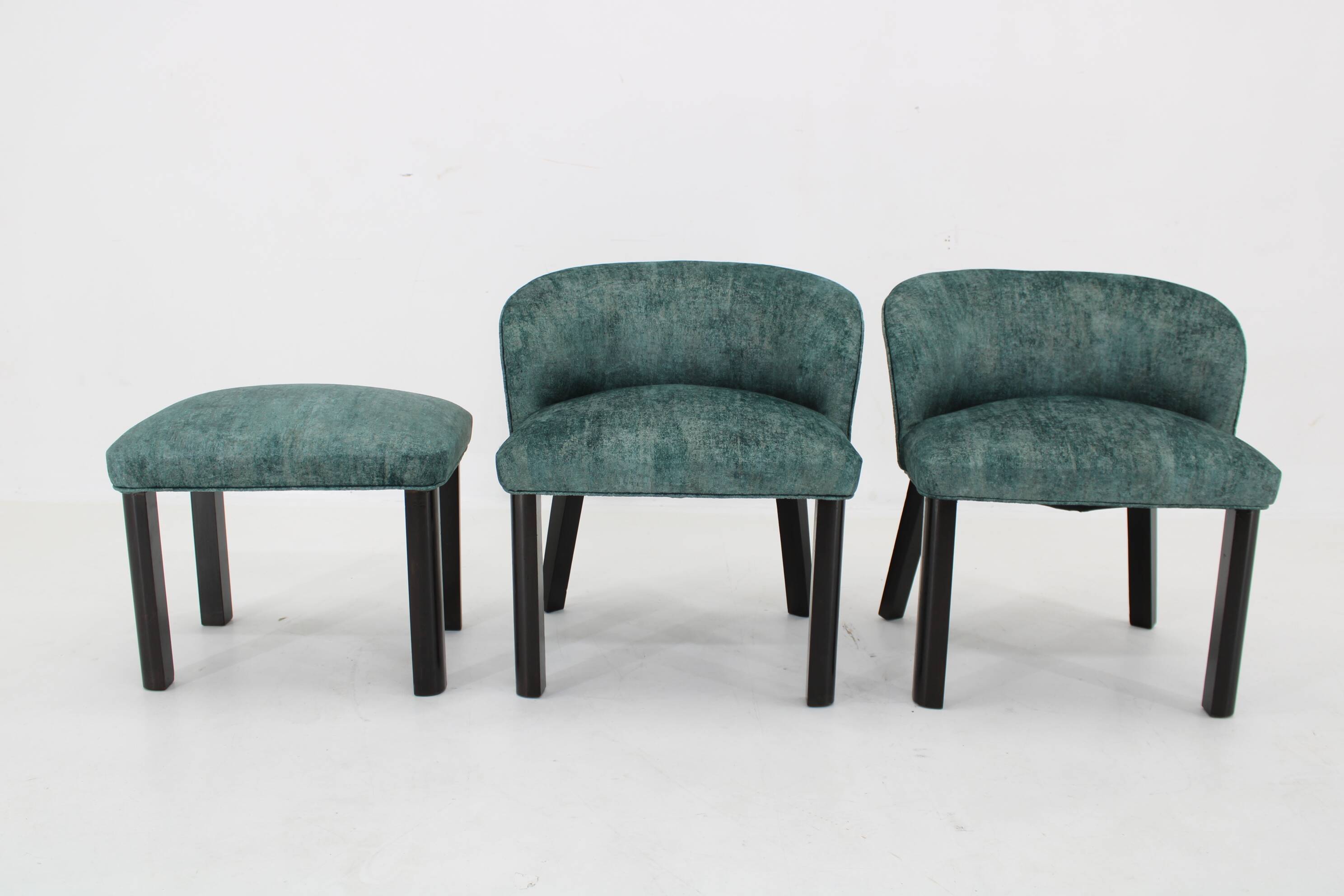 1940s Pair of Chairs with Stool, Italy