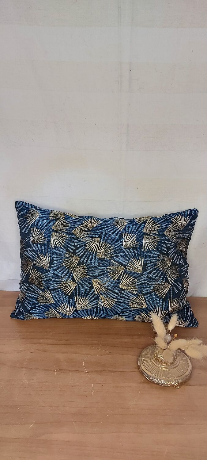 Blue palmette cushion
