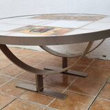 Table basse Jean Gregorieff Roche Bobois années 70, céramique, 77 cm