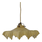 Vintage French Art Deco Yellow & White Glass Pendant Light Frilled 5495