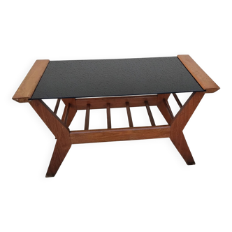 Vintage coffee table from the 1950s reconstruction, wood and glass.