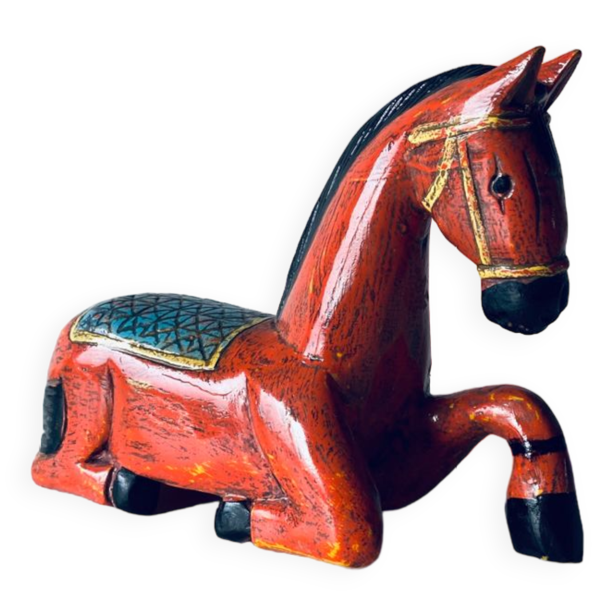 Hand painted carved wooden horse
