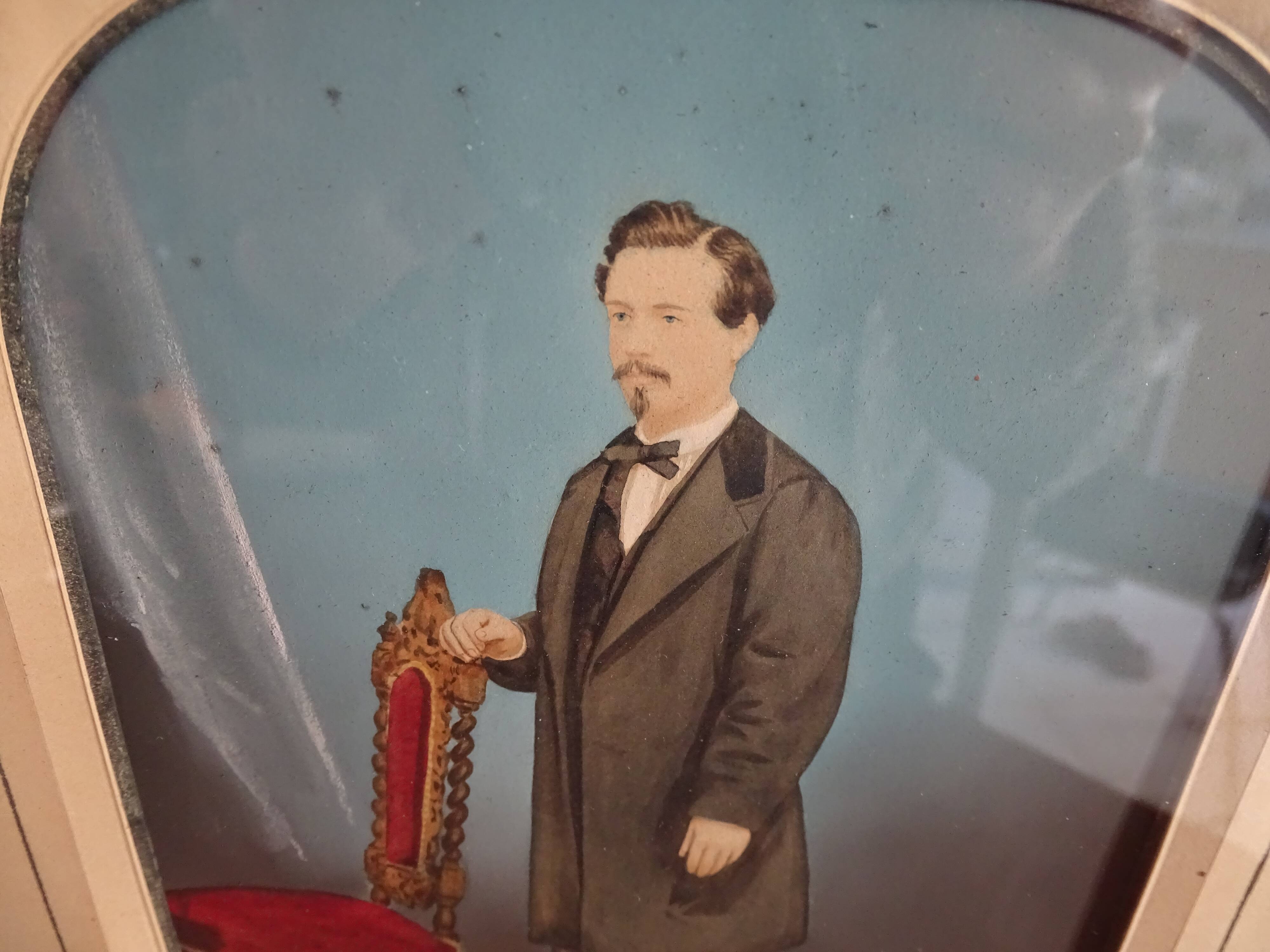 19th century pastel painting - Napoleon III blackened wood frame 40.5 x 35.5