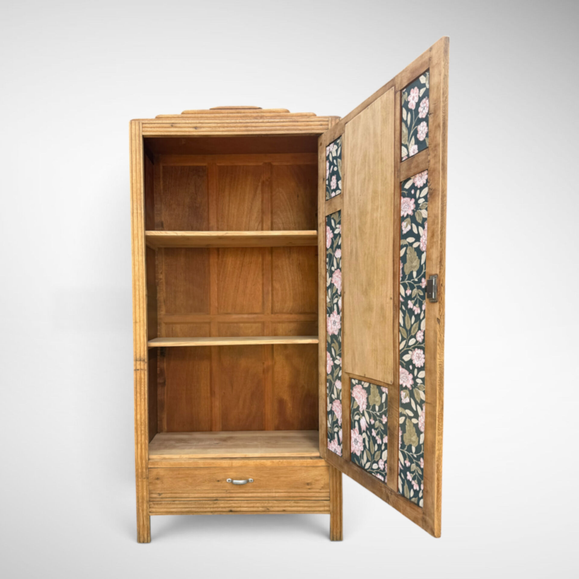 Parisian Art Deco wardrobe in raw oak, renovated.