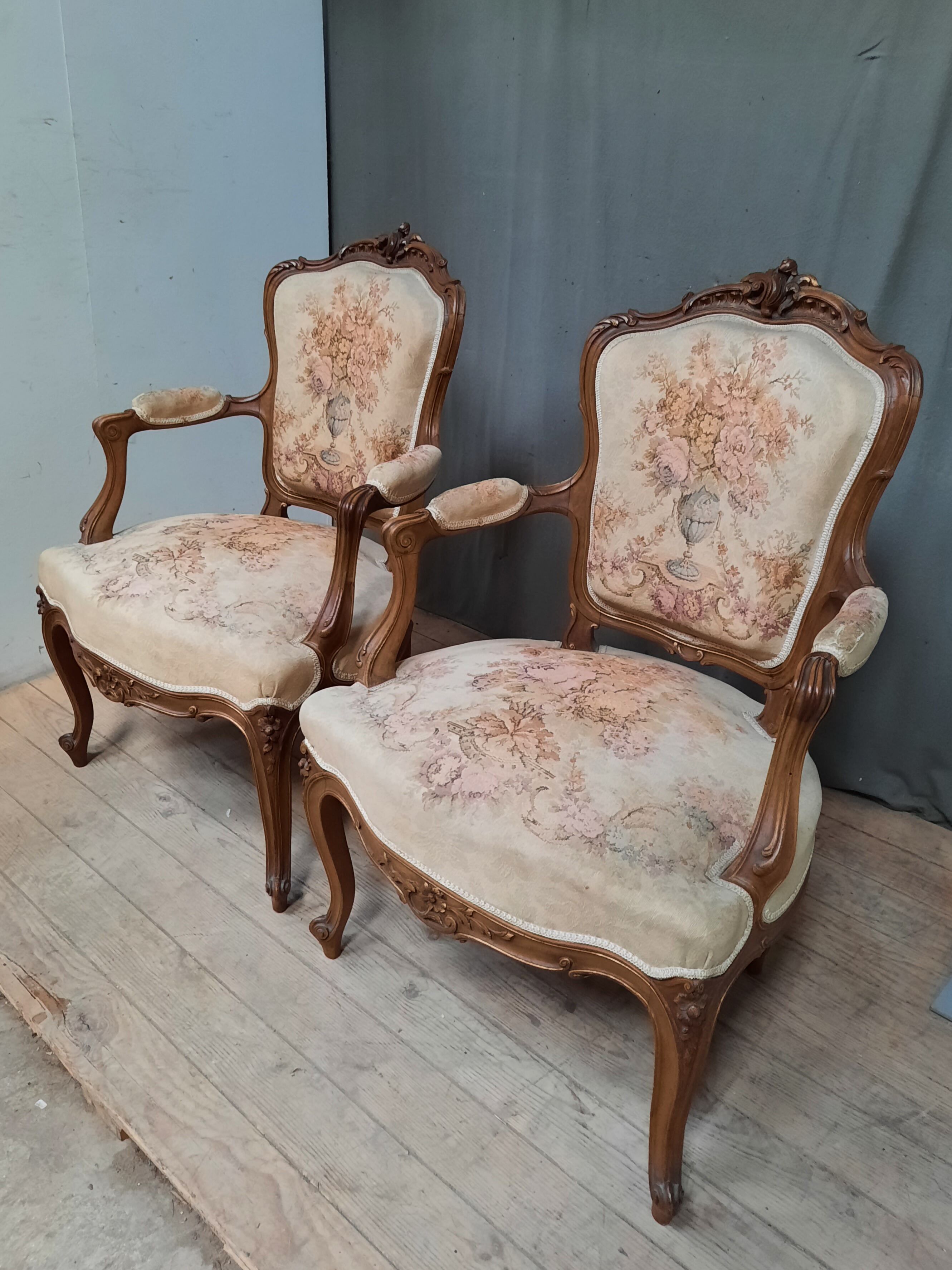 Pair of Louis XV style armchairs