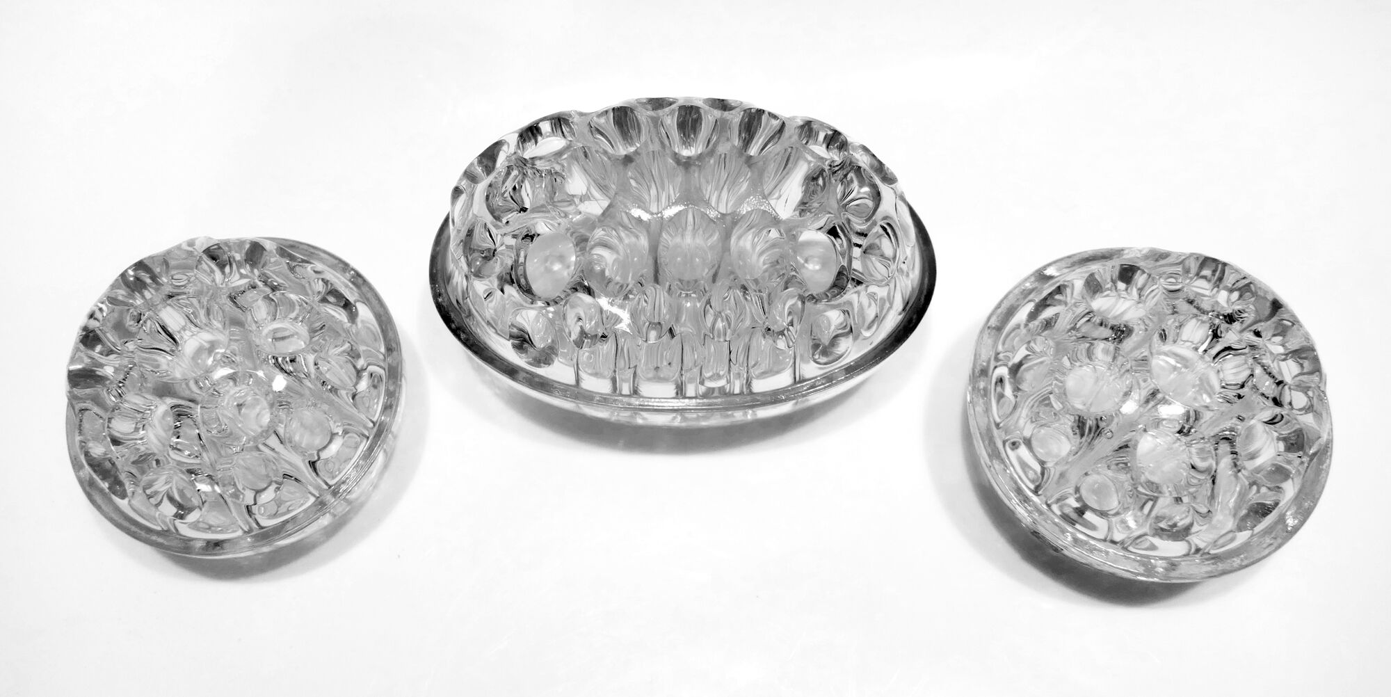 Three Glass Flower Picnics by VMC Reims 60s-70s
