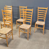 Ensemble de 6 chaises en bois de hêtre à dossier échelle italiennes, années 1970.