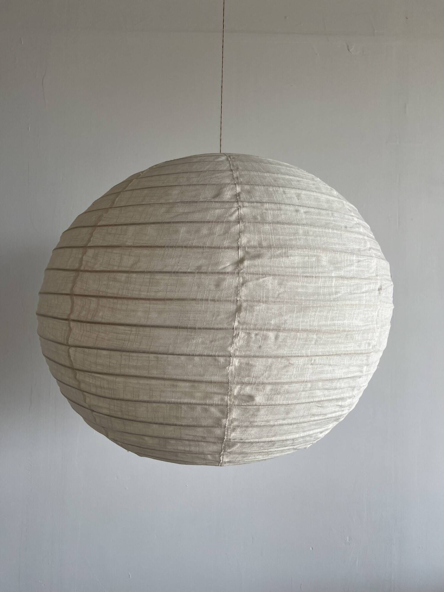 Large round suspension in rattan and natural linen, Japanese style, D:60.
