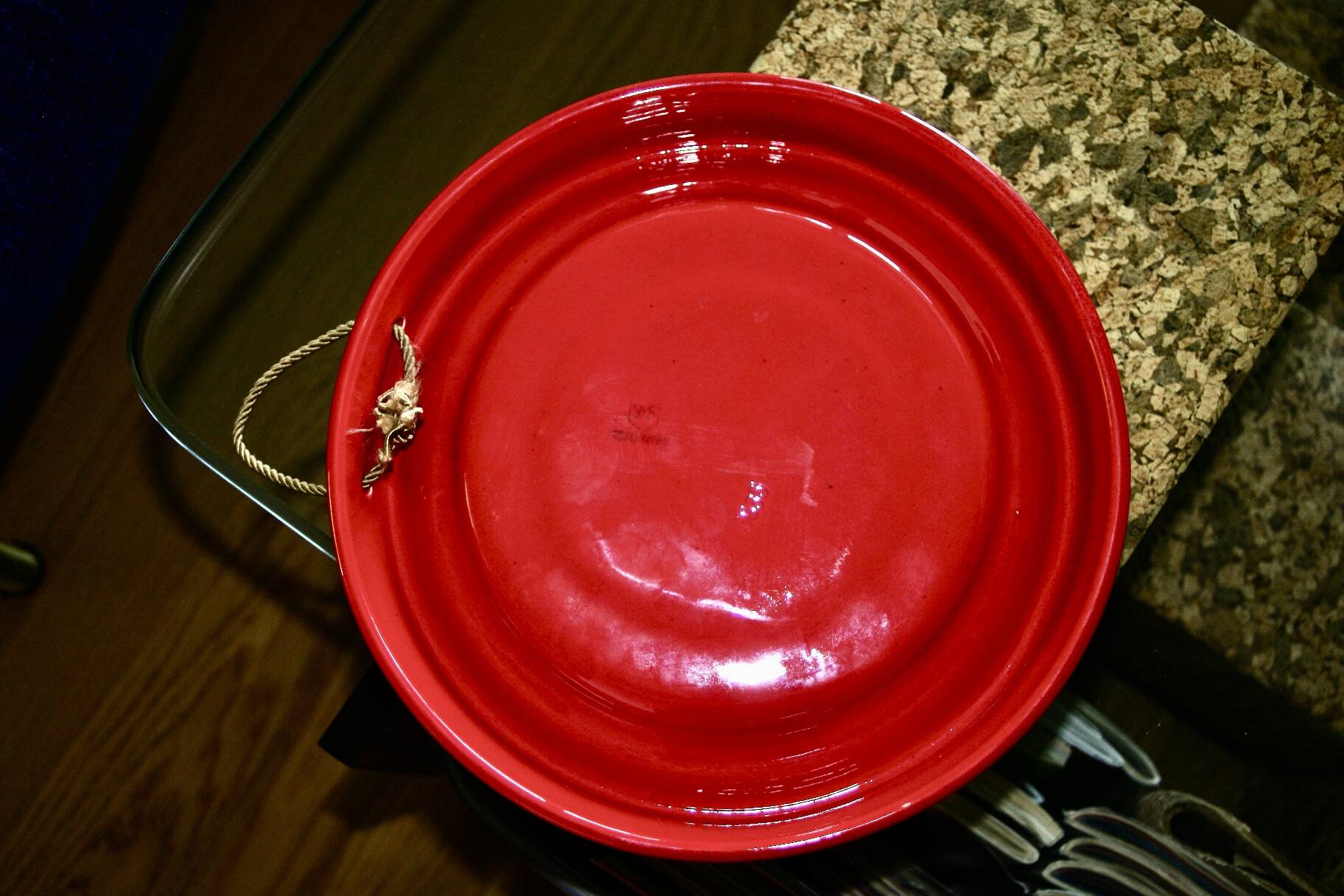 Vintage bright red ceramic mirror 1960