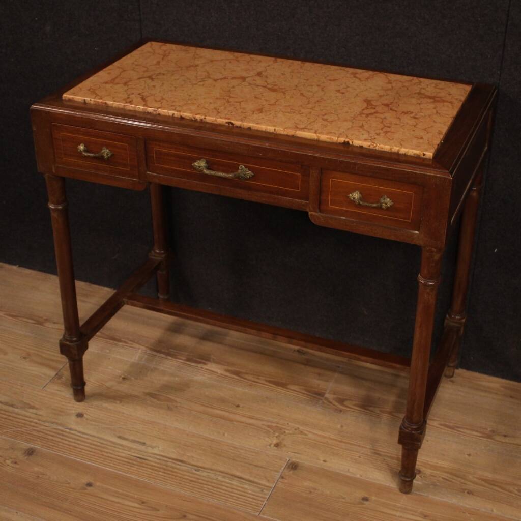 Italian inlaid table with marble top from 20th century