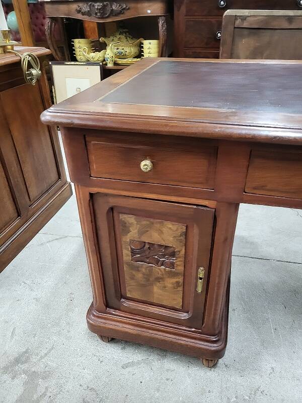 Art deco 4-door, 3-drawer, double-sided, 1930s flat desk