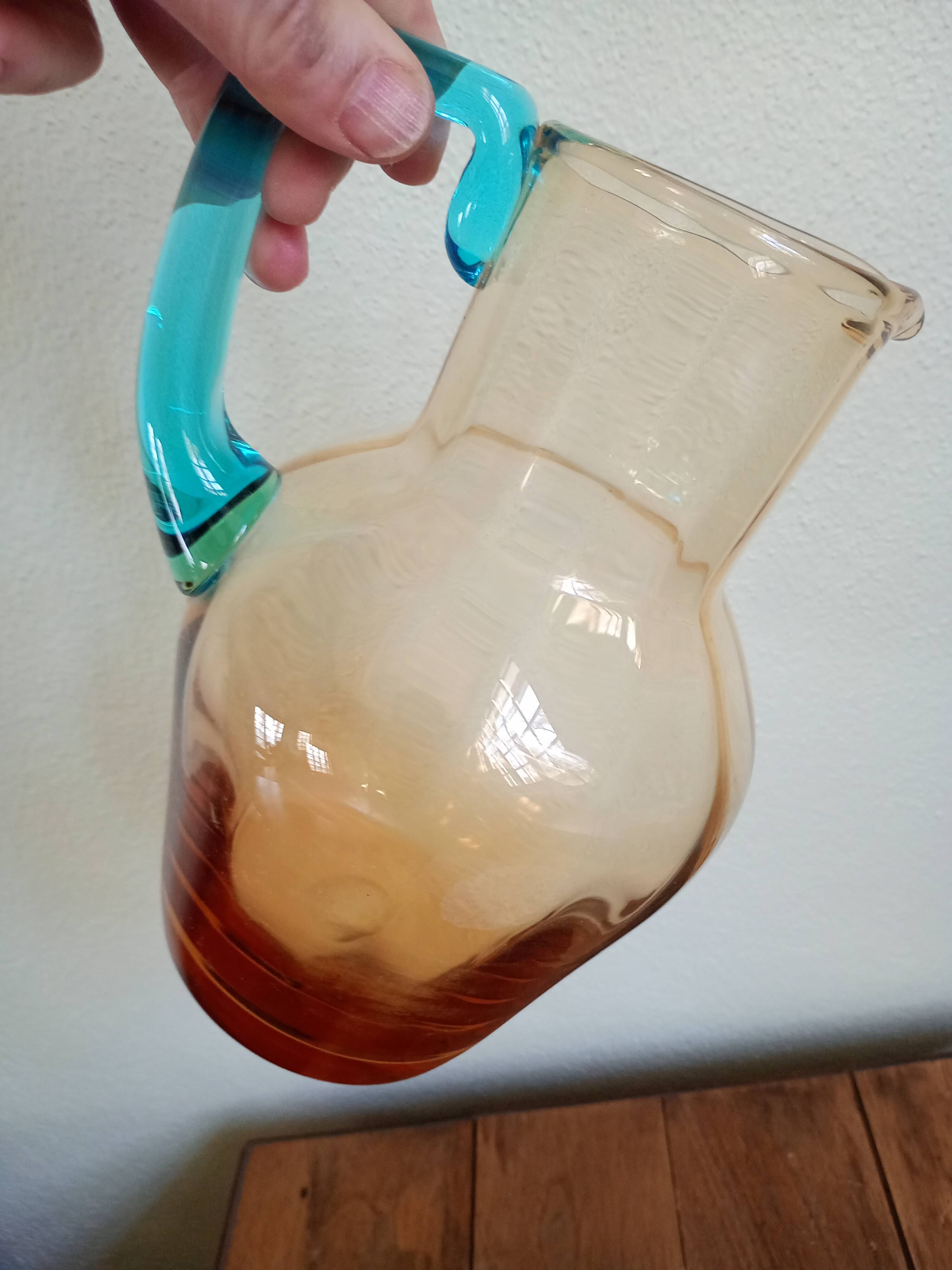 Portieux glassware pitcher - George Sand model - blue and amber