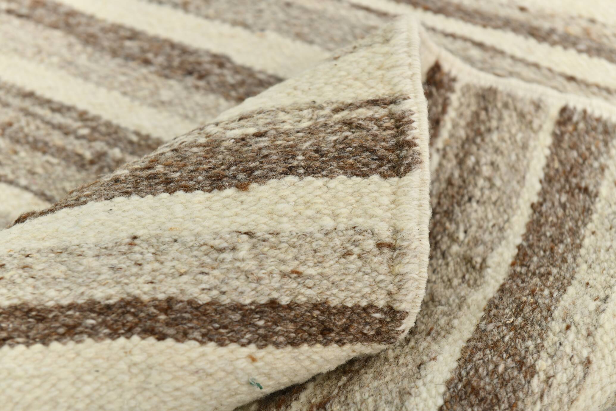 8x11 Brown Beige Minimalist Handmade Wool Kilim Rug, 226x350Cm