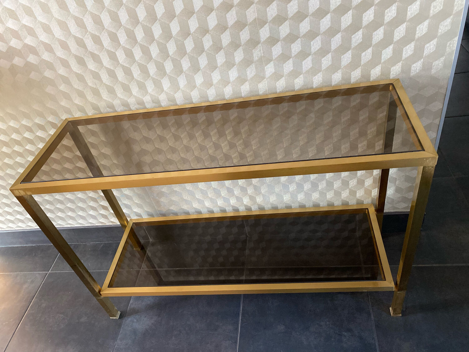 Console smoked glass and brass 70s