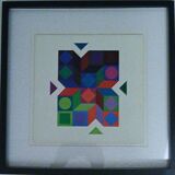 Tableau Vintage Art Optique - Victor Vasarely - Frame 40x40cm